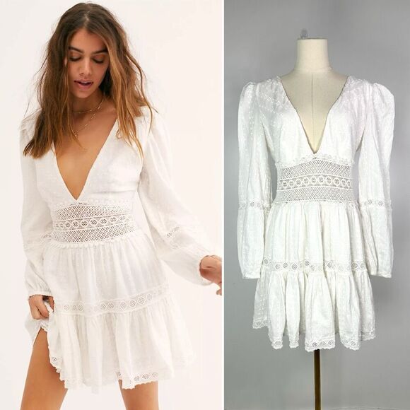 Free People Dresses & Skirts - Free People The Delightful Crochet Mini Dress Sz 8 Coastal Cowgirl Boho Cottage